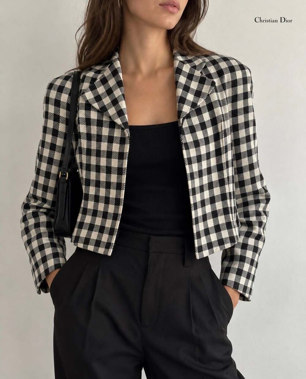 Christian Dior Silk Buffalo Check Cropped Jacket Blazer Size 10